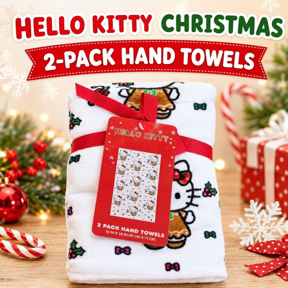 Hello Kitty Christmas Gingerbread Hand Towels 2 Pack 16x28 New With Tags Holiday